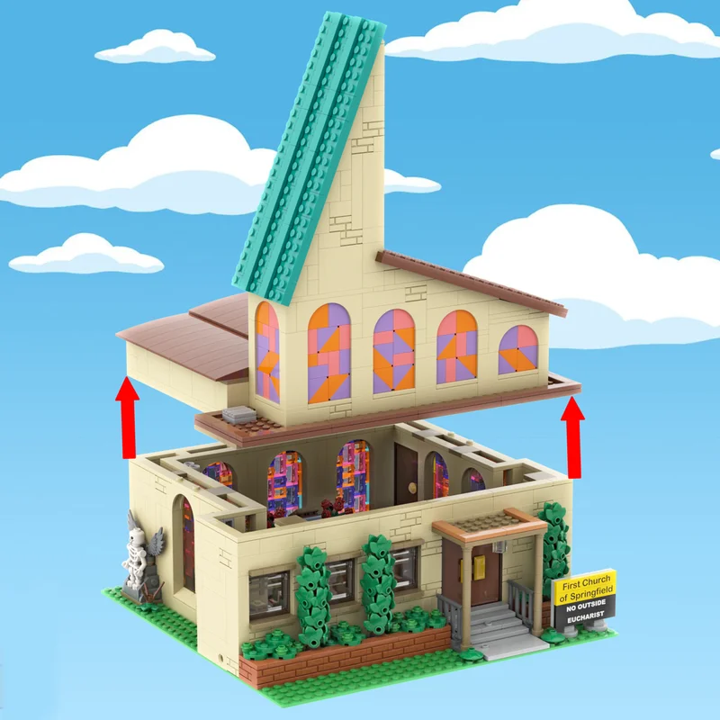 Moc Building Block Springfield Church Architecture Model Technology Modular Simpsoned Modular Brick City Street View Toy Gift