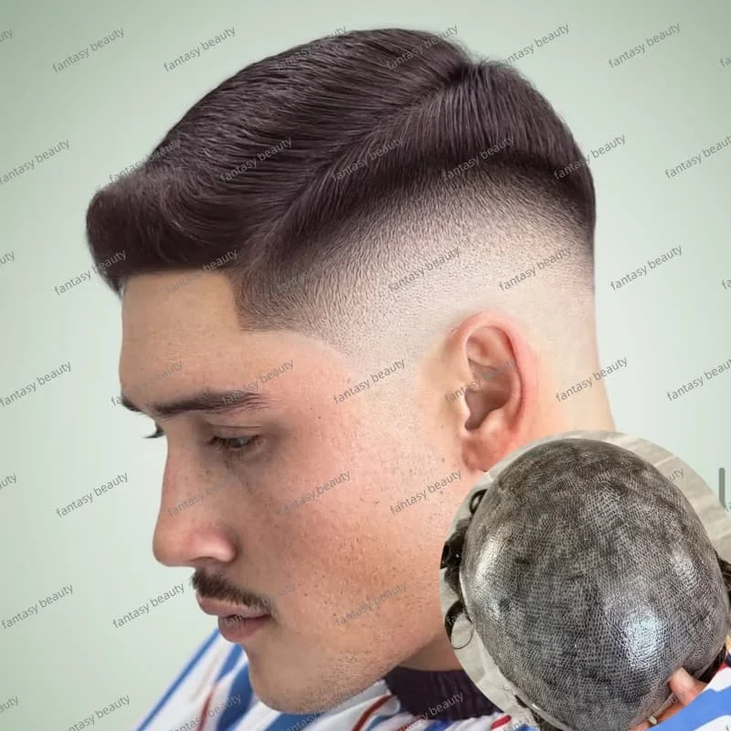 

Invisible double knots 6inch men toupee 0.08mm Thickness PU Poly Base 8x10 Natural Hairline Male Toupee men's capillary prosthes