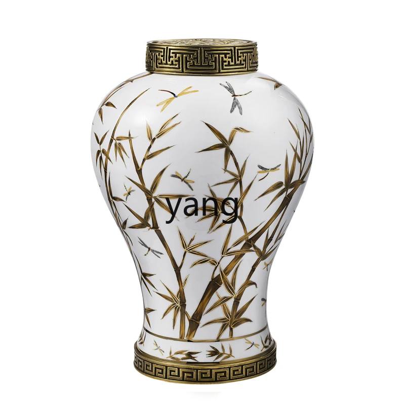 

lh Ceramic with Copper Storage Jar High-End Villa Luxury Decorative Cover Jar