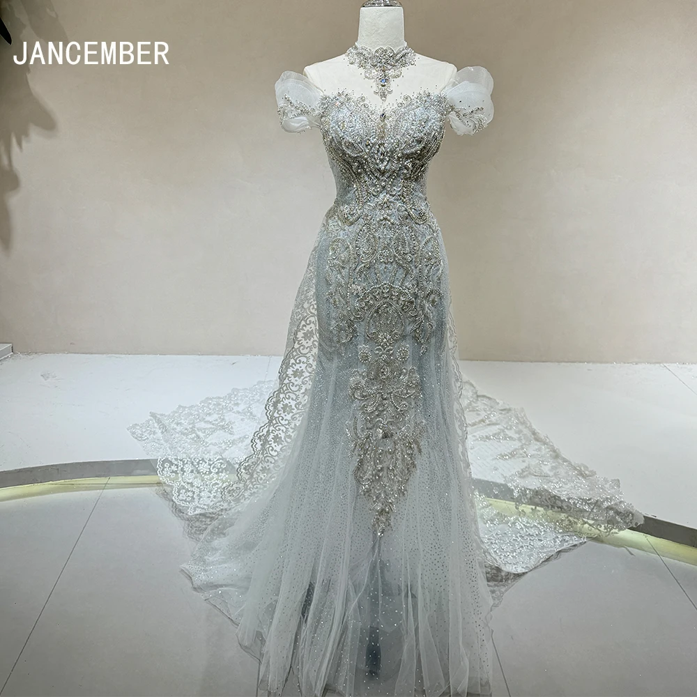 فساتين زفاف أنيقة حورية البحر للنساء قبالة الكتف فساتين العروس المخصصة قصيرة الأكمام الدانتيل رداء دي ماريج #1