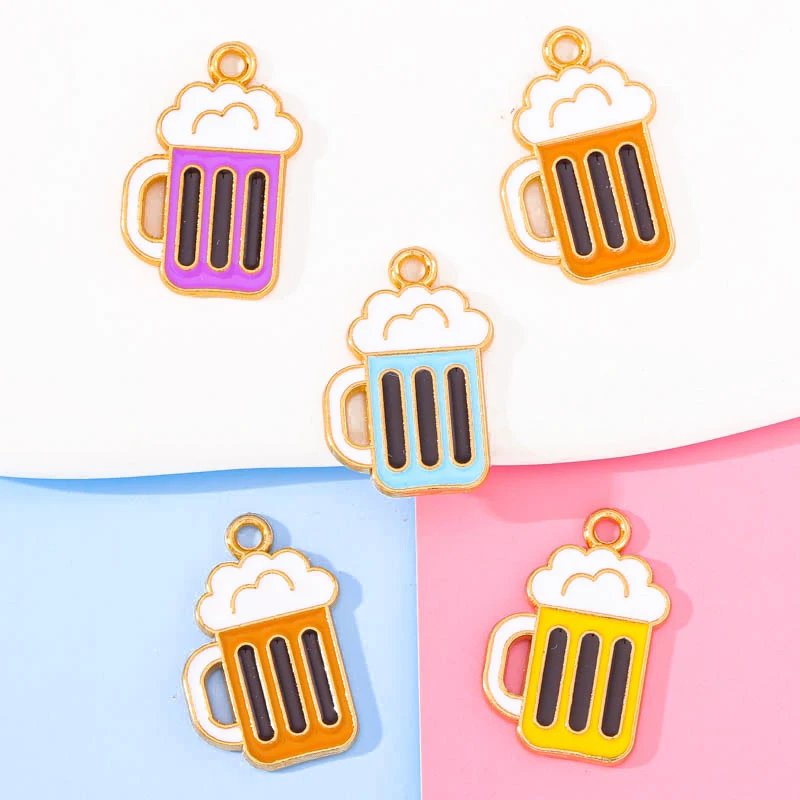 10Pcs 13*19mm Enamel Alloy Creative Cartoon Beer Mug Pendant DIY Party Charm Jewelry Accessories Necklace Bracelet Earring Craft