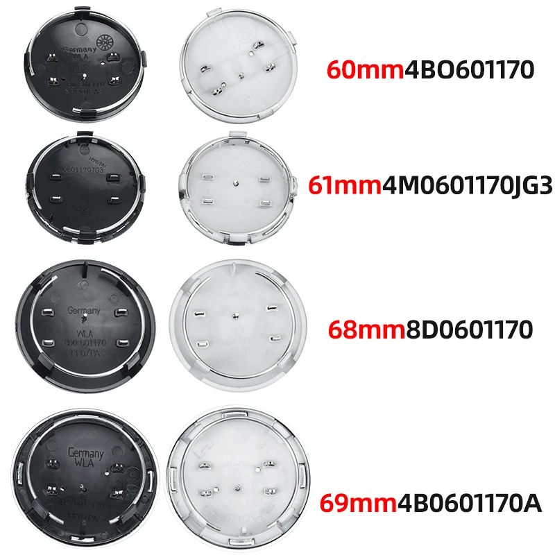 

4pcs 60mm 61mm 69mm Car Styling Wheel Center Cap Hub Covers Badge 4B0601170 For Audi A3 A4 A5 A6 A7 A8 S4 S6 Car Accessories