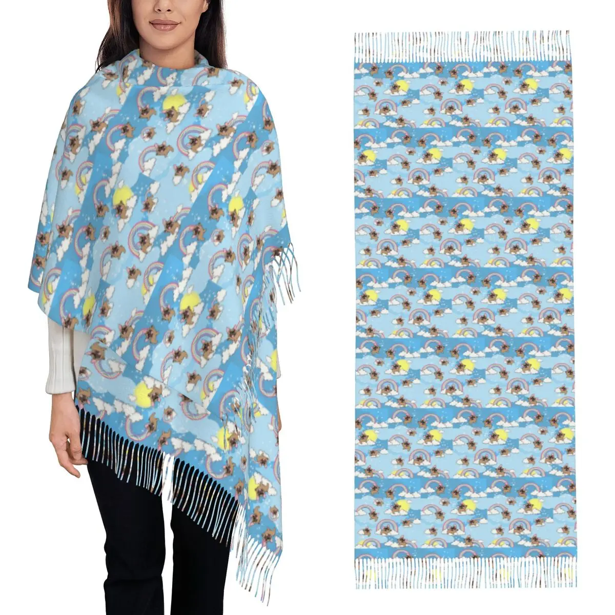 

Французский бульдог Frenchie Dog Lover Шарф Шарфы с кисточками для женщин Мягкие теплые шали и накидки Большая осенне-зимняя шаль