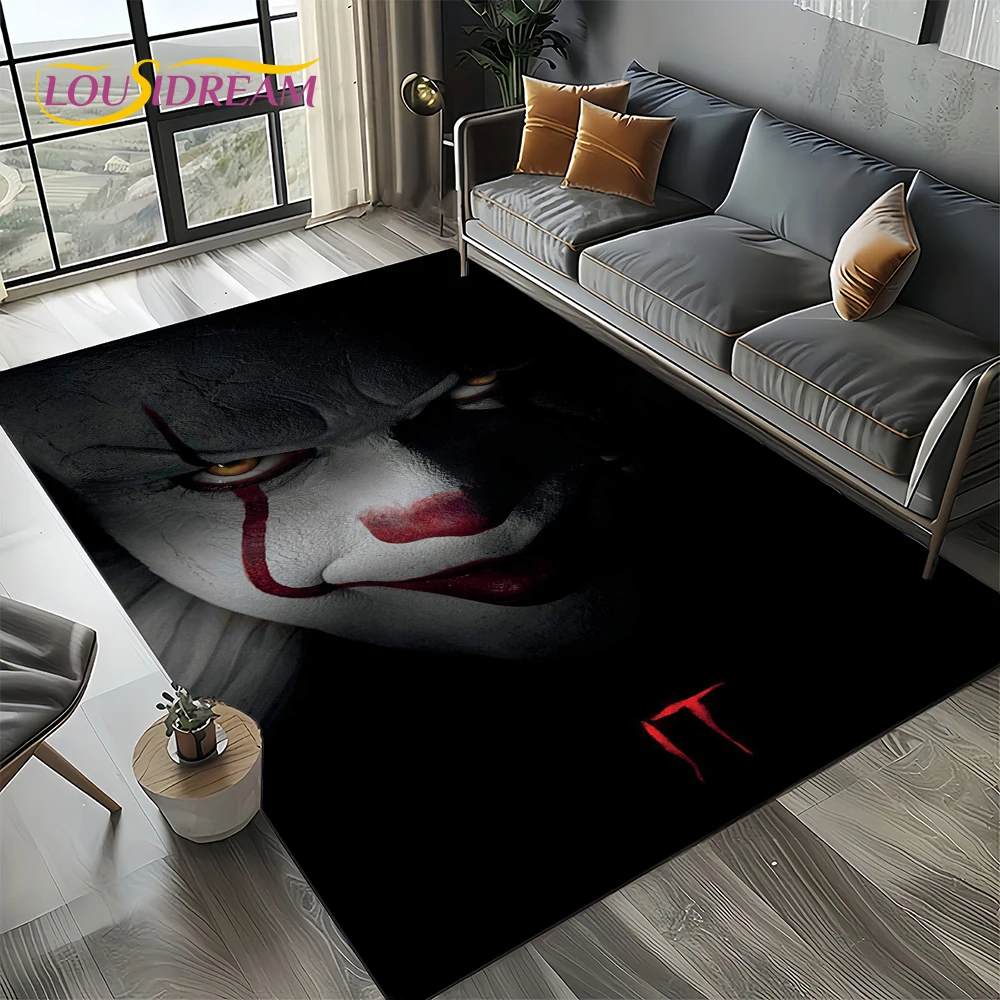 Horror Movie Chucky Pennywise Halloween Saw Character Carpet Rug for Living Room Bedroom Home Sofa Decoration,Non-slip Floor Mat