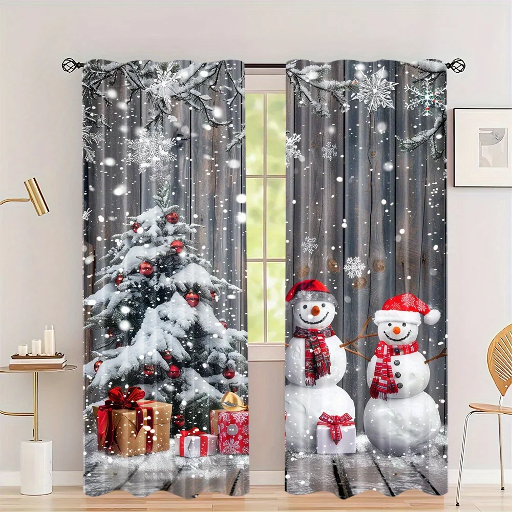 2 Piece Luxury Christmas Curtains Platinum Elk Snow Scene Winter Gifts Living Room Bedroom Kitchen Holiday Decor Curtains