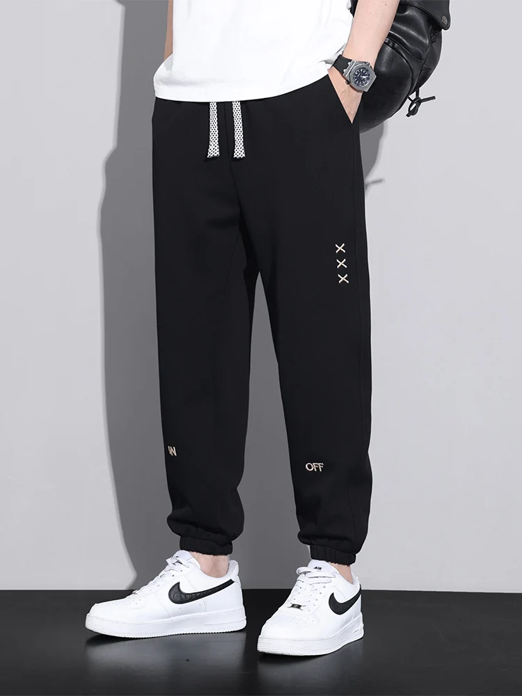 

Plus Size Casual Loose Sports Trousers Wide Leg Sweatpants American Loose Fit Sport Pants Korean Embroidery Casual Men's Pants