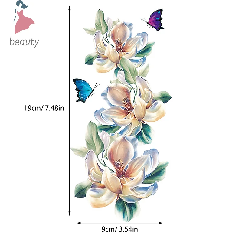 Водостойкие временные татуировки с цветами, бабочками для женщин и мужчин, искусственные татуировки с растениями, наклейки для взрослых, татуировки на лицо, руки, боди-арт