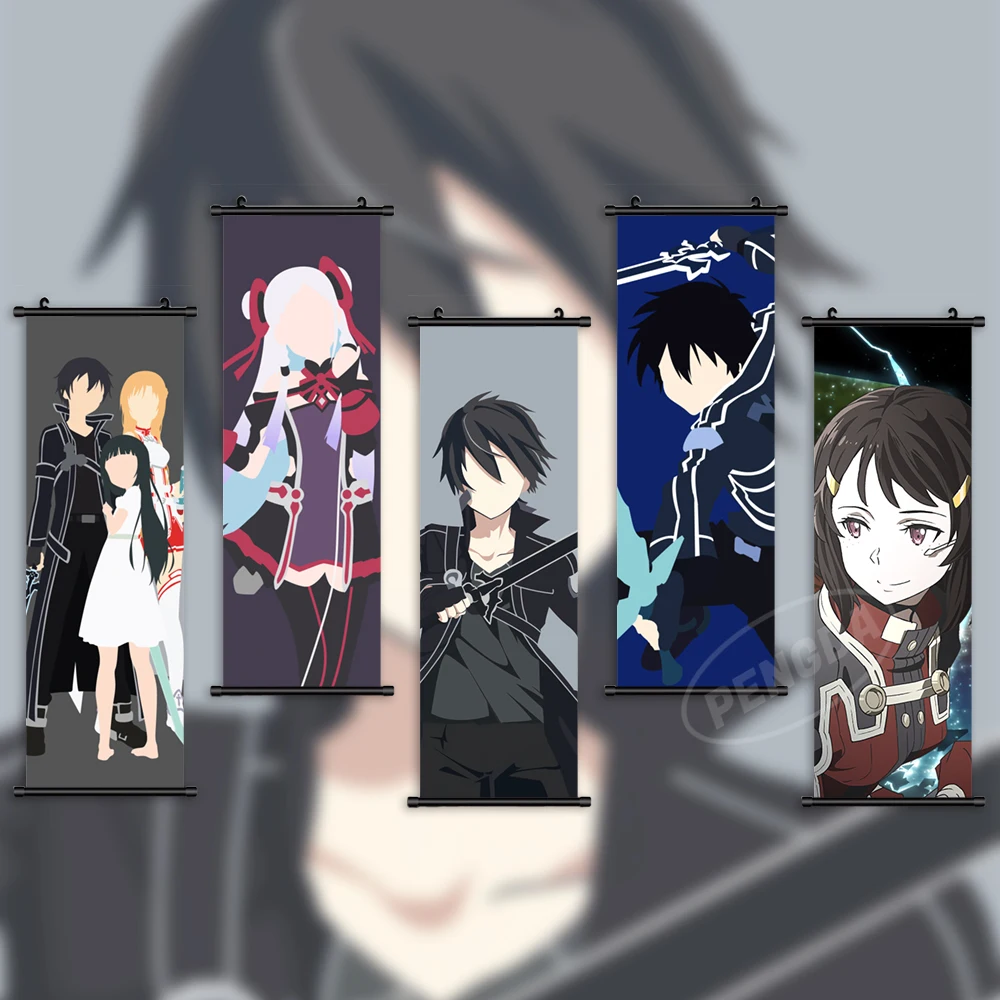 Home Decor HD Prints Sword Art Online Wall Art Kirigaya Kazuto Poster Canvas Yuuki Asuna Pictures Anime Scroll Hanging Painting