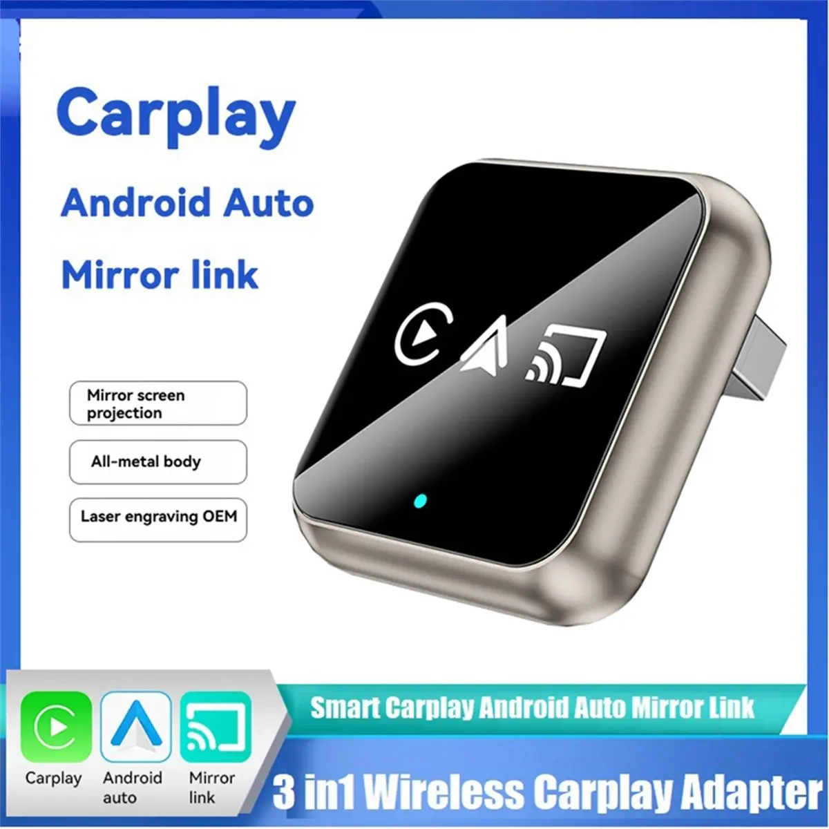 A86G NEW 3in1 Wireless Carplay MirrorLinK for Android Auto USB Dongle Adapter Smart Carplay Box Wired Carplay to Wireless A