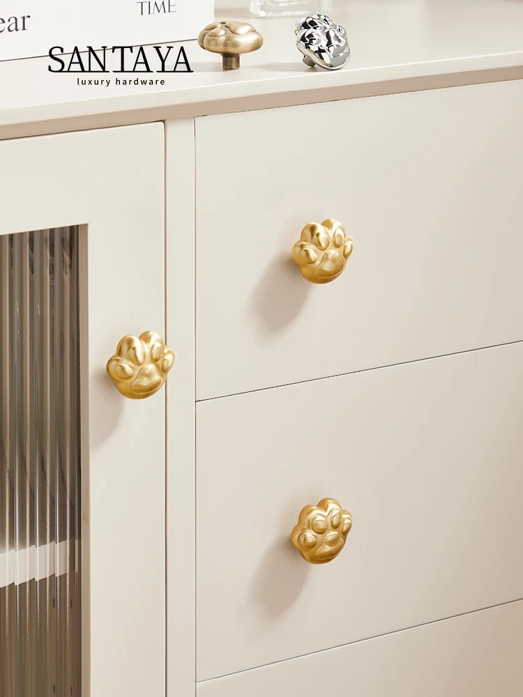 SANTAYA Cute Cat Paw Cabinet Knobs and Handles Lovely Drawer Wardrobe Pulls for Children\'s Room Solid Brass Furniture Hardware