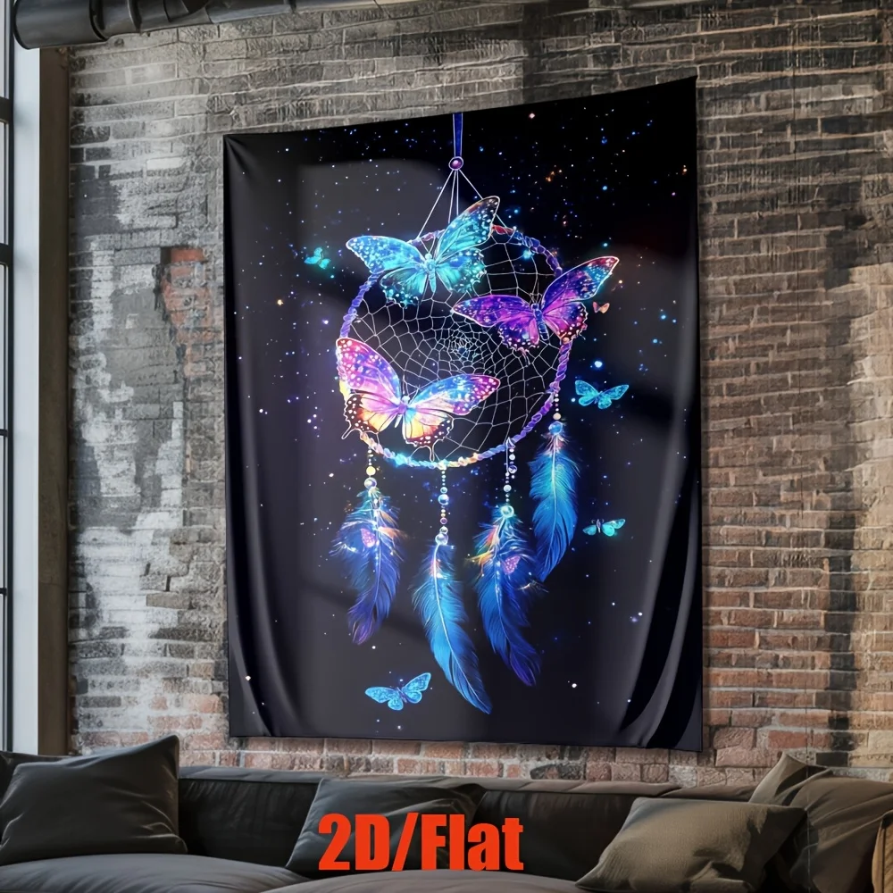 Galaxy Dreamcatcher Butterfly Tapestry Wall Hanging, Colorful Neon Butterfly Feather Starry Sky Art for Bedroom Living Room Home