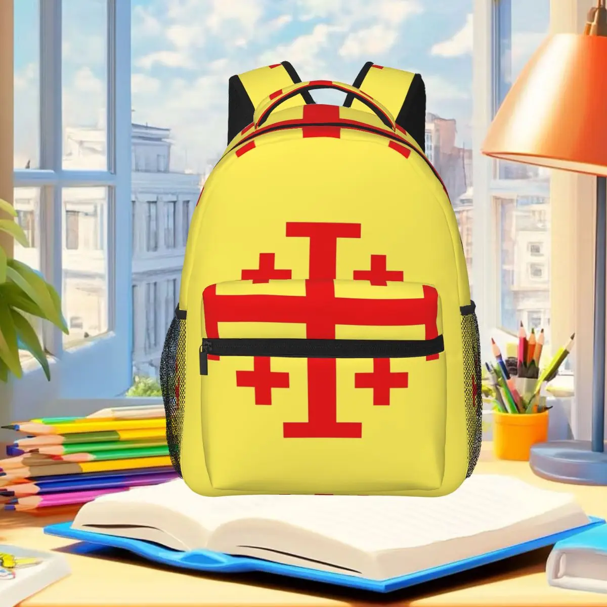 Knights Templar Cross Shield Symbol Medieval Sword Emblem Secret Order Backpack Student Boys Girls BookBag Computer Shoulder Bag