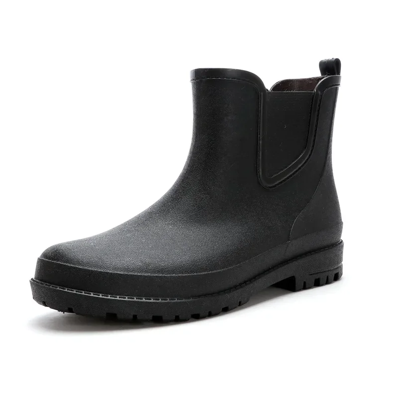 Black short water shoes men\'s rain boots fashion wear-resistant non-slip rain boots kitchen work fishing car wash shoes 2024