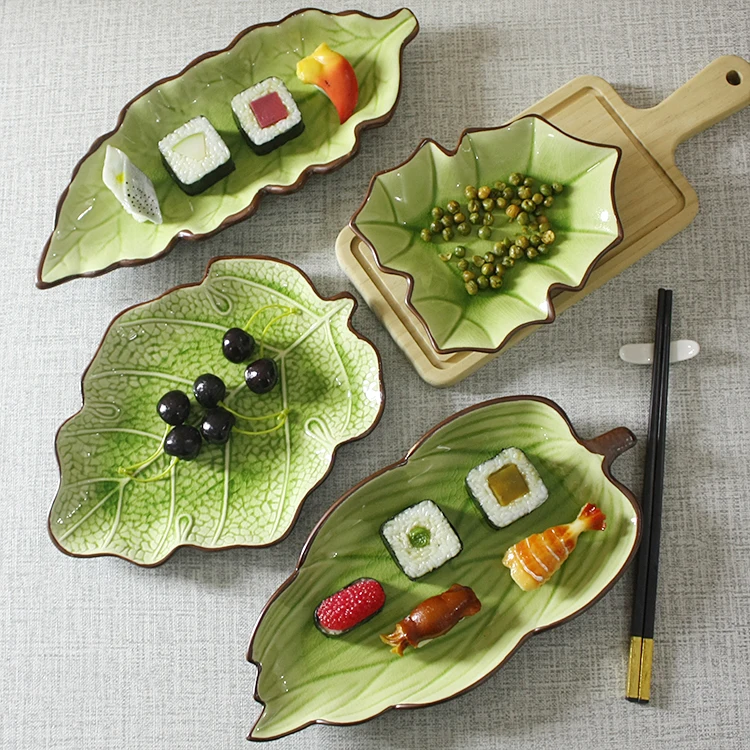 

Creative cracked ceramic tableware lotus leaf plate four-legged leaves long plate sushi plate restaurant petals