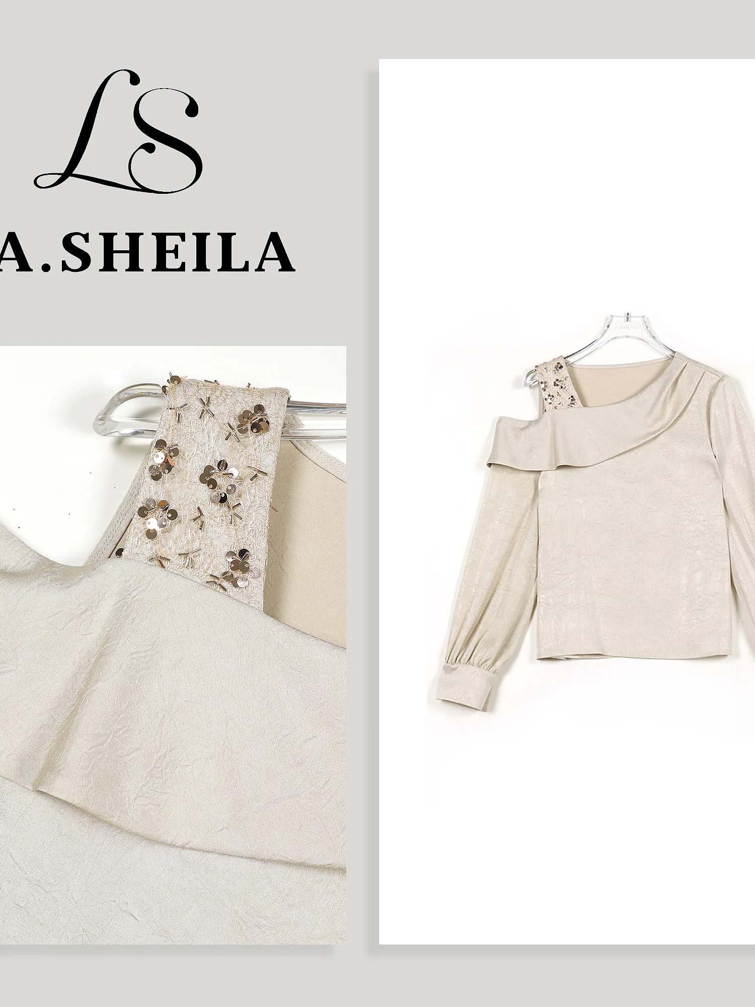 

Heavy Eming oulder Bared Top New Arrival for Autumn Season by LAeila2025 Loose Fit Long Sve round Ne Sweatirt