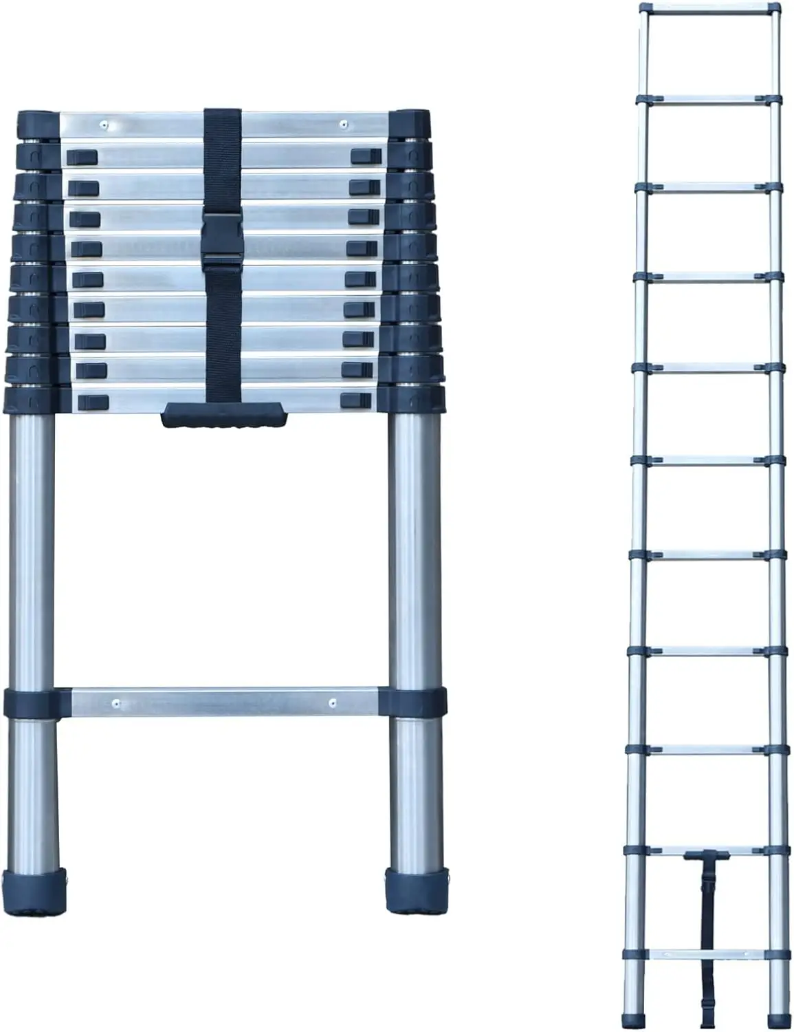 10FT Stainless Steel Extension Ladder for Home Collapsible Ladders 330 Lb Max Capacity, Multi-Purpose Telescopic Ladder for Roof