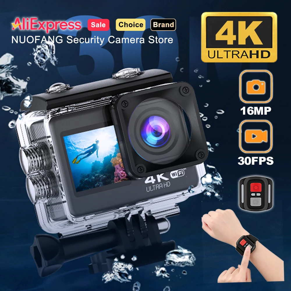 

Q60AR 4K WiFi спортивная экшн-камера 16 МП 30 кадров/с 170° ° Широкоугольный видеорегистратор с 2,0-дюймовым экраном, водонепроницаемый до 30 м, с пультом ДУ для записи видео на улице