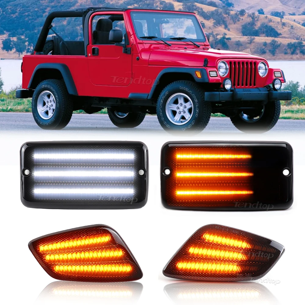 Car Led Fender Side Marker Lights Bumper Yellow Amber Turn Signal Lamps DRL White Parking Light Kit for 1997-2006 Wrangler TJ