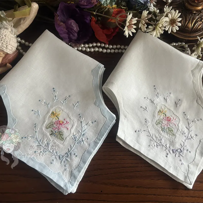 2pcs39x39cm-flax-embroidered-fabric-cover-handkerchief-bread-towel-butterfly-towel-dust-towel