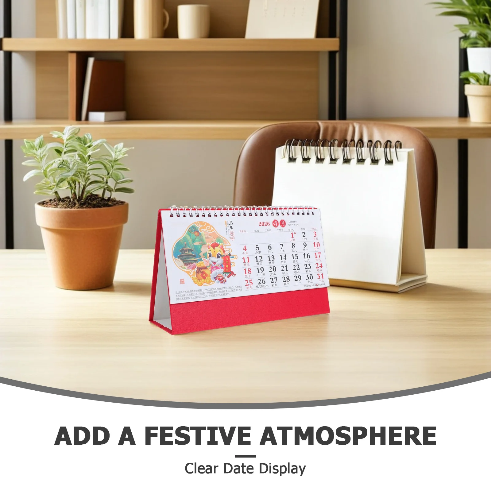 Настольный календарь с лунным Новым годом и лошадью зодиака, традиционная эстетика, ретро-очарование, прозрачный дисплей даты, годный календарь