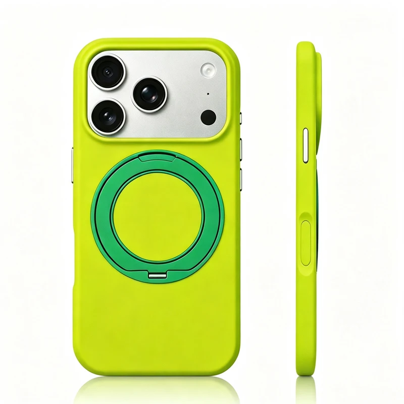 Magnetic Rotating Holder Neon Color Liquid Silicone Case for iPhone 17Promax 18Pro 16Pro 17 For Magsafe Matte Protective Cover