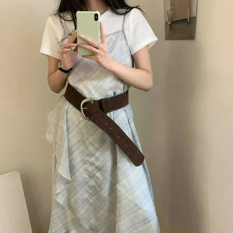 Cintura larga in pelle scamosciata da donna in pelle scamosciata design di lusso Harajuku gotico hot girls cintura in pelle Y2K con fibbia ad ardiglione