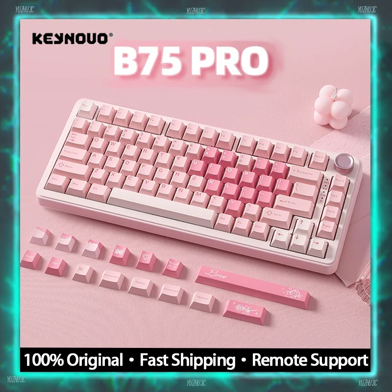 KEYNOUO BO75 Pro Mechanical Keyboard 87% Layout PBT Original Height Keycaps Dynamic RGB Wireless COntrol Knob Customzied Switch