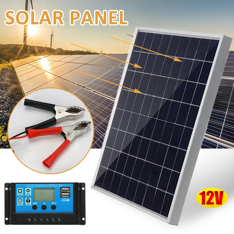 Kit Painel Solar Policristalino, Célula Solar Recarregável, Gerador para Casa, Portátil, Recarregável, USB Power, Concluído 12V, 300W, 500W