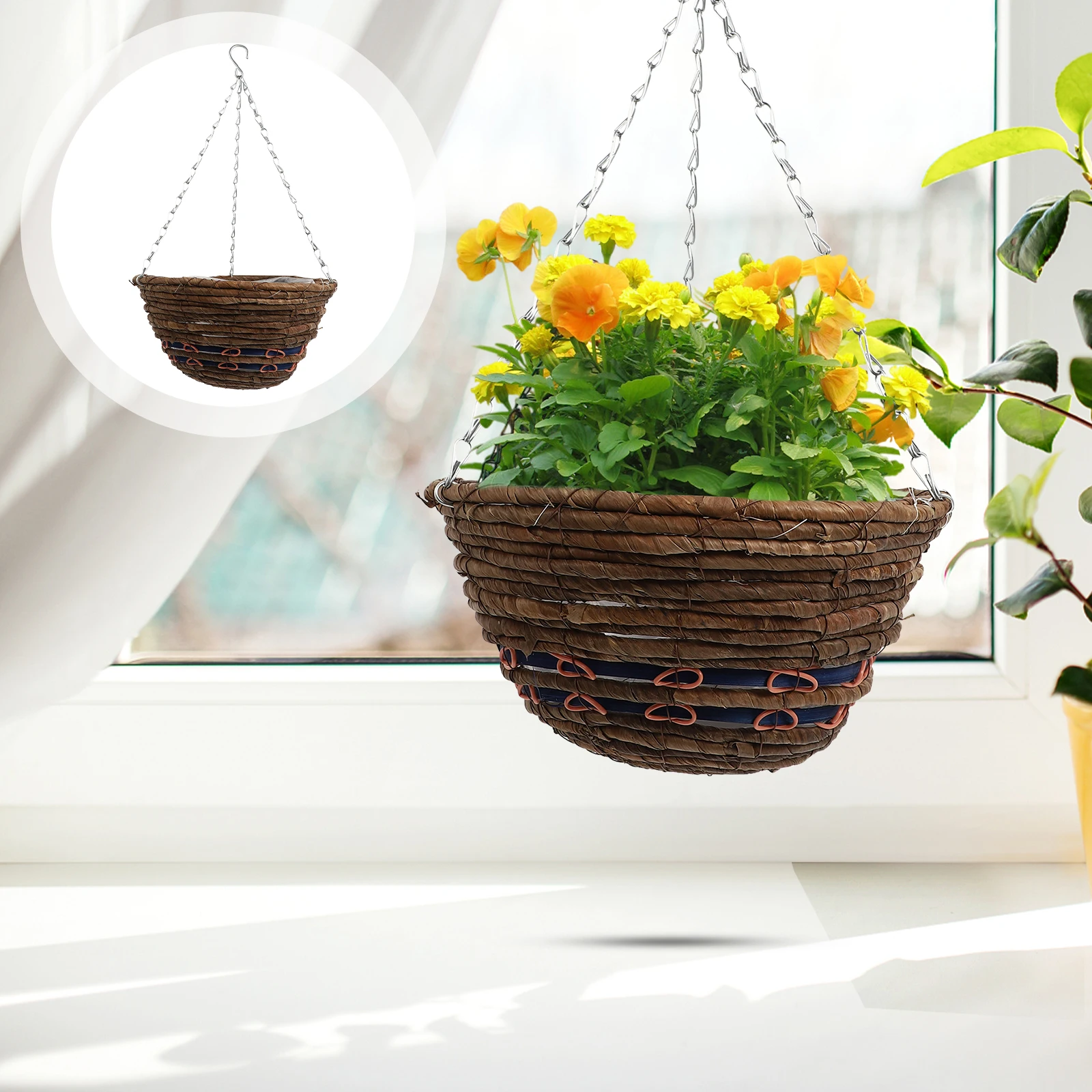 

1pc Natural Rattan Hanging Storage Woven Flower Basket Multi-Function Wall Hanging Basket For Home Decor Office Ceiling Storage