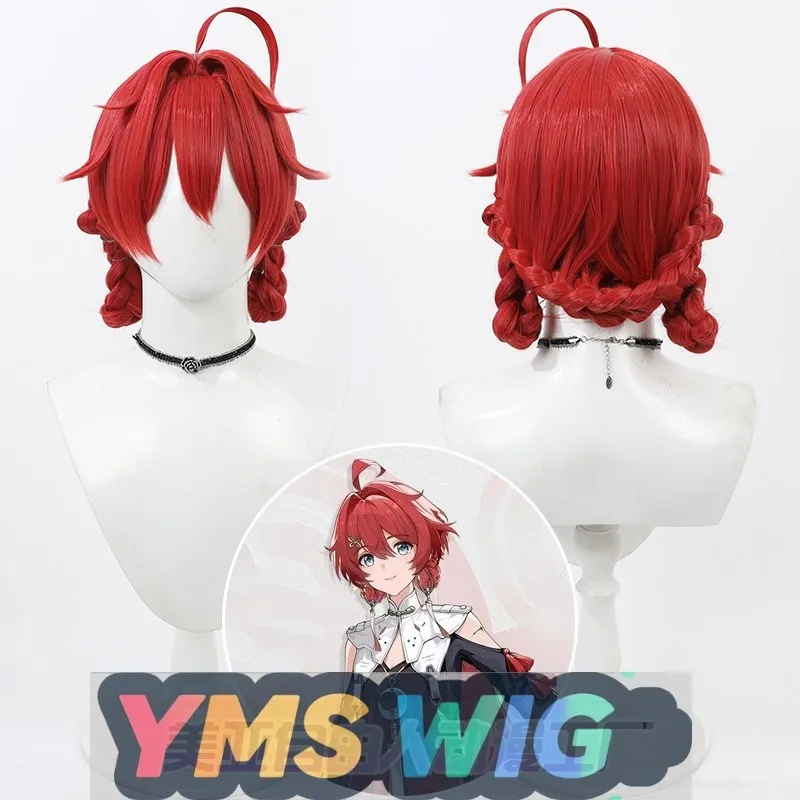 

【YMS WIG】Ming Chao Dan Jin Cosplay Wig Red One-Piece Updo Style Braid Scalp Dan Jin