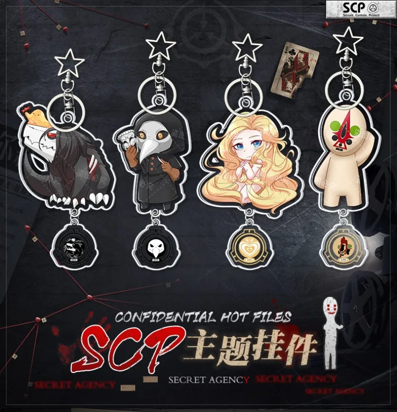 Cartoon SCP Foundation Anime Keychain Accessories Funny Characters Halloween Cosplay Pendant Peripheral Props Children Gift