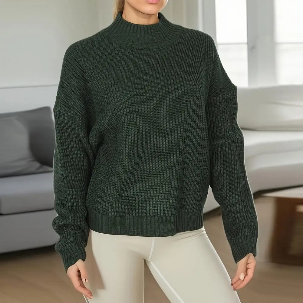 Solid Color Knitwear Stylish Women\'s Cropped Sweater Collection Half High Collar Slim Fit Tops Long Sleeve Ribbed Knit Pullover