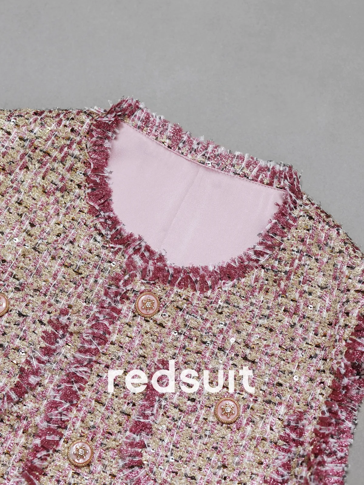 New Advanced woven rose pink coarse tweed vest fashionable versatile top Custom size