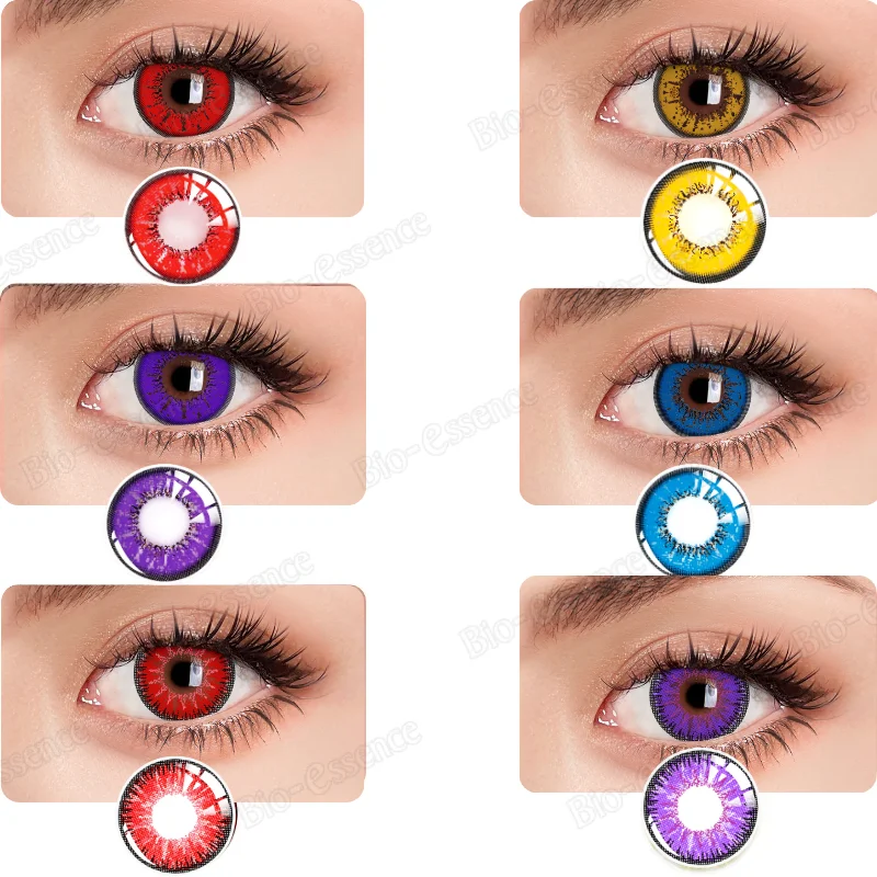 Bio-essence 1 paire de lentilles de contact colorées Halloween pour les yeux Cosplay lentilles brunes naturelles beauté mode lentille rouge lentilles bleues