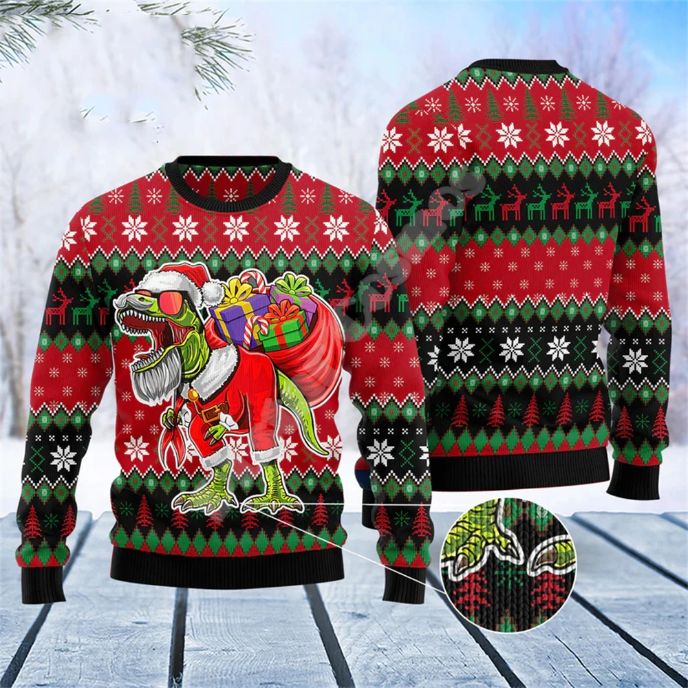 Christmas Santa Claus Cat Dog Knitted Ugly Sweater Graffiti Retro Vintage 3DPrint Pullover Harajuku Casual Funny Streetwear X20