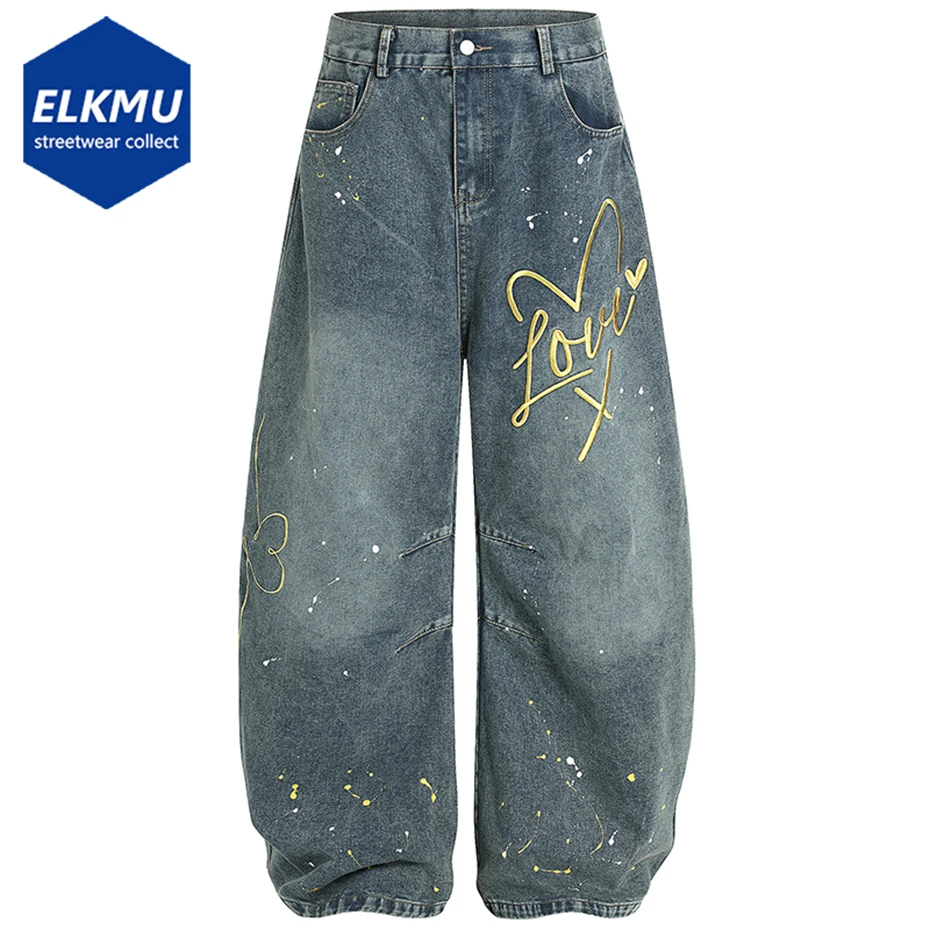 

Embroidery Baggy Jeans Men Blue Loose Straight Denim Pants Streetwear Harajuku Hip Hop Jeans