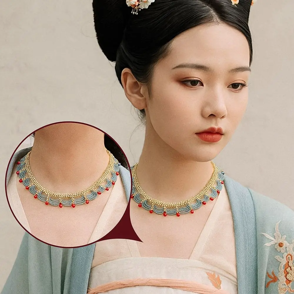 تانغ مينغ سونغ سلالة الخرز قلادة العرقية نمط Hanfu اكسسوارات النمط الصيني المختنق الحصان الوجه تنورة الملحقات #3