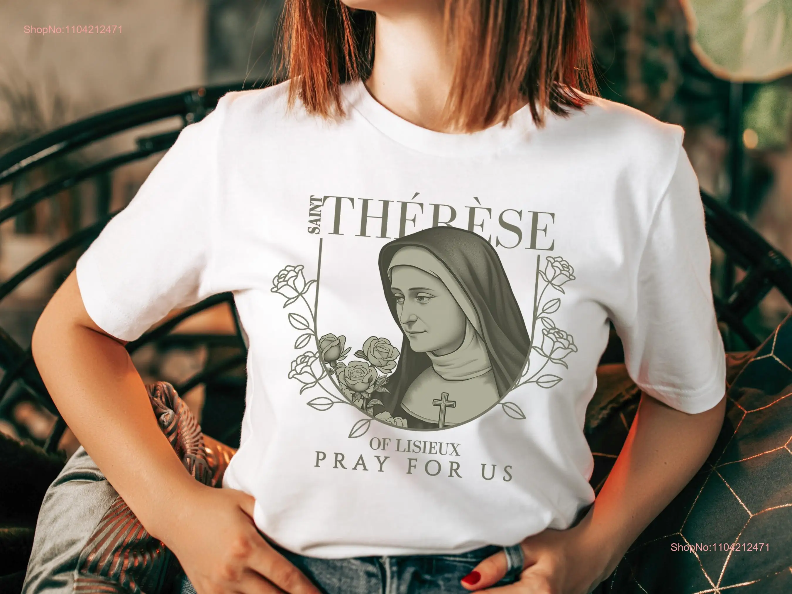 Saint Therese of Lisieux Floral T Shirt for Women that's known her Little ways Pray us Catholic long or short sleeves