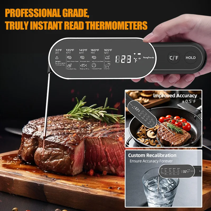 Wireless Food Thermometer Digital BBQ Meat Kitchen Thermometer Instant Read IP67 Waterproof Rechargeable for Baking Milk Water