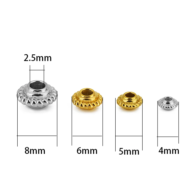 10pcs Stainless Steel Big Hole Wheel Beads PVD Never Fade 4 5 6 8 mm Necklace Spacer Bracelet Beads Supplies For Jewelry Making