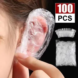 100PCS Disposable Hair Earmuff Dye Transparent Elastic Shower Hair Dye Protection Tool Shield Waterproof Earpack Plastic Wrap