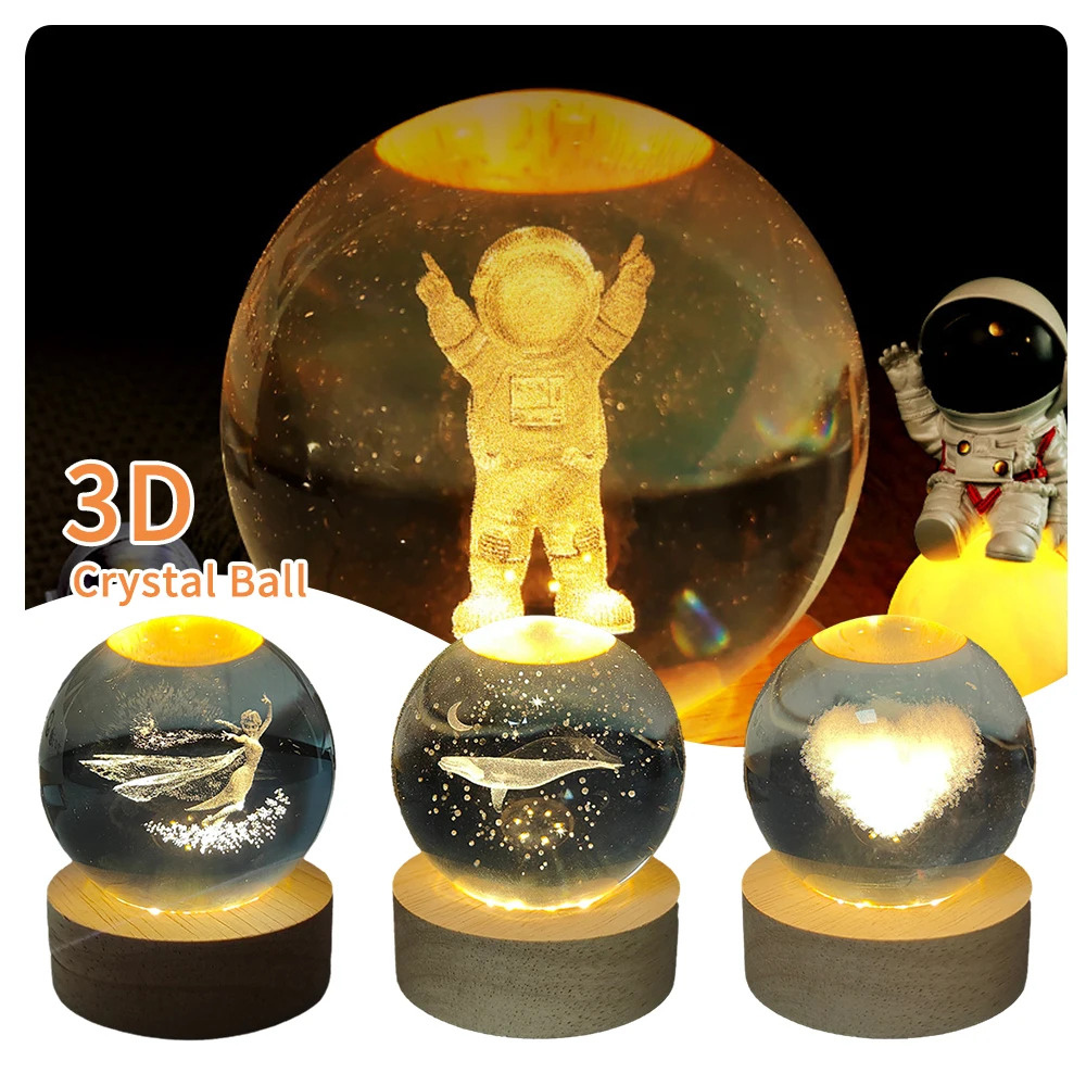 Led Crystal Ball USB Night Light 3D Moon Planet Galaxy Decor for Home Table Lamp Party for Kids Adult Xmas Gifts Christmas Balls