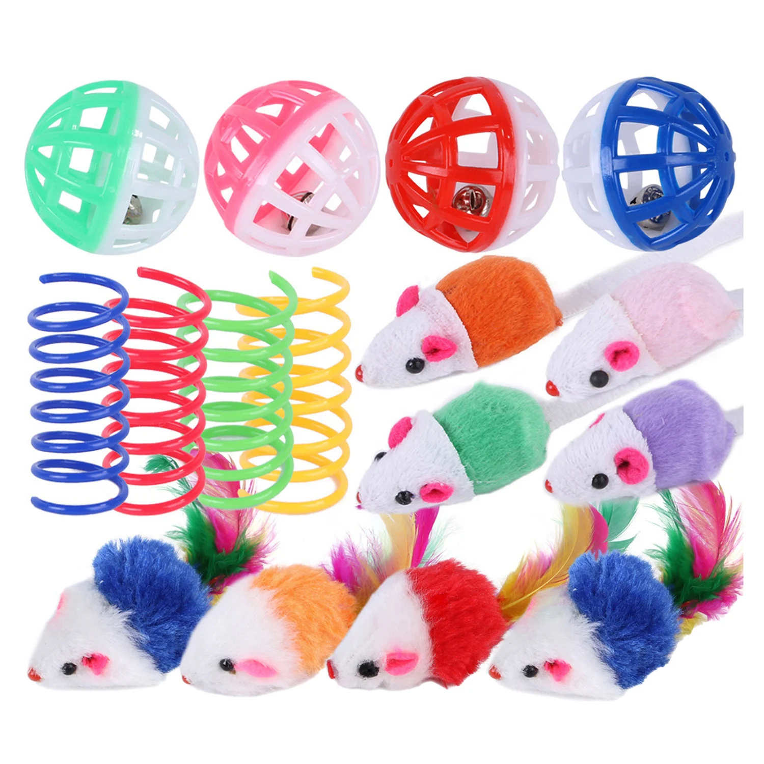 

Pet Toys Set 1-9 with Bell Ball Rainbow Ball Fur Ball Leopard Ball Snare Drum Coloured Sisal Golf Feather Leather