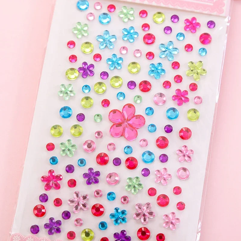 Flower Shape Sticker DIY Rhinestones Beads Sticker Phone Cup Decor Kids Self Adhesive Scrapbooking Children 1 Sheet