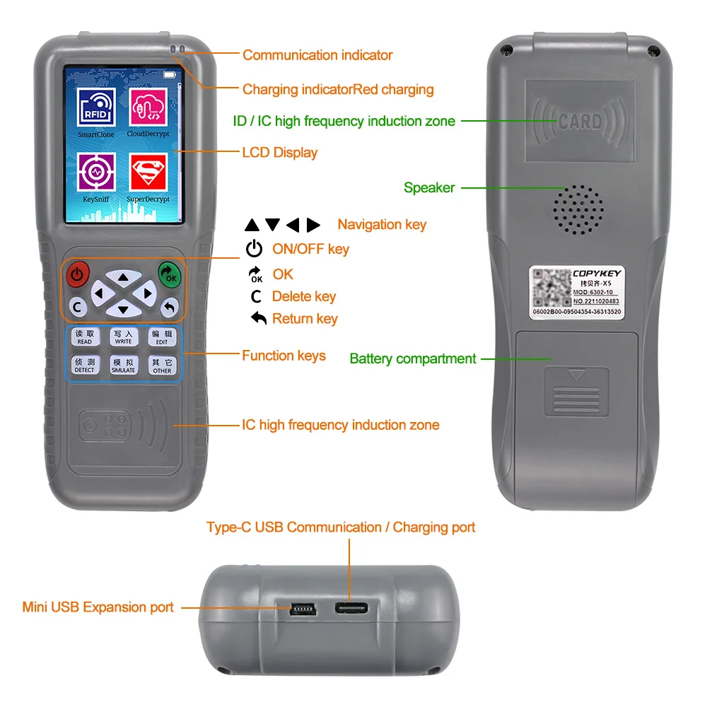 Imagem -06 - Wifi Rfid Copiadora e Duplicadora Programador Chave Leitor de Cartão Nfc Gravador com Decodificação Completa Usb ic id Uid Uid x5 125khz 1356 Mhz x5