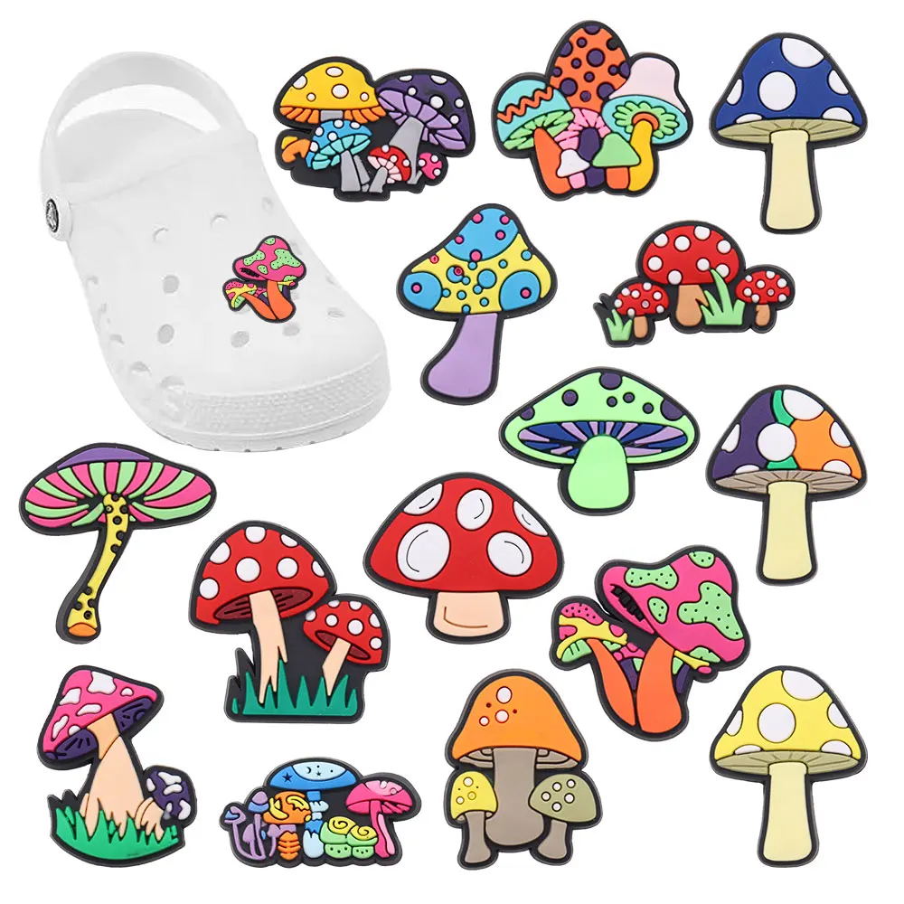 Good Quality 1-15pcs PVC Shoe Charms Colorful Mushroom Plants Accessories DIY Shoes Ornament Fit Wristbands Birthday Present