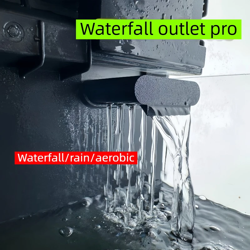 Dual purpose fish tank waterfall outlet to improve water circulation, upgraded drip rain shower and oxygenation outlet