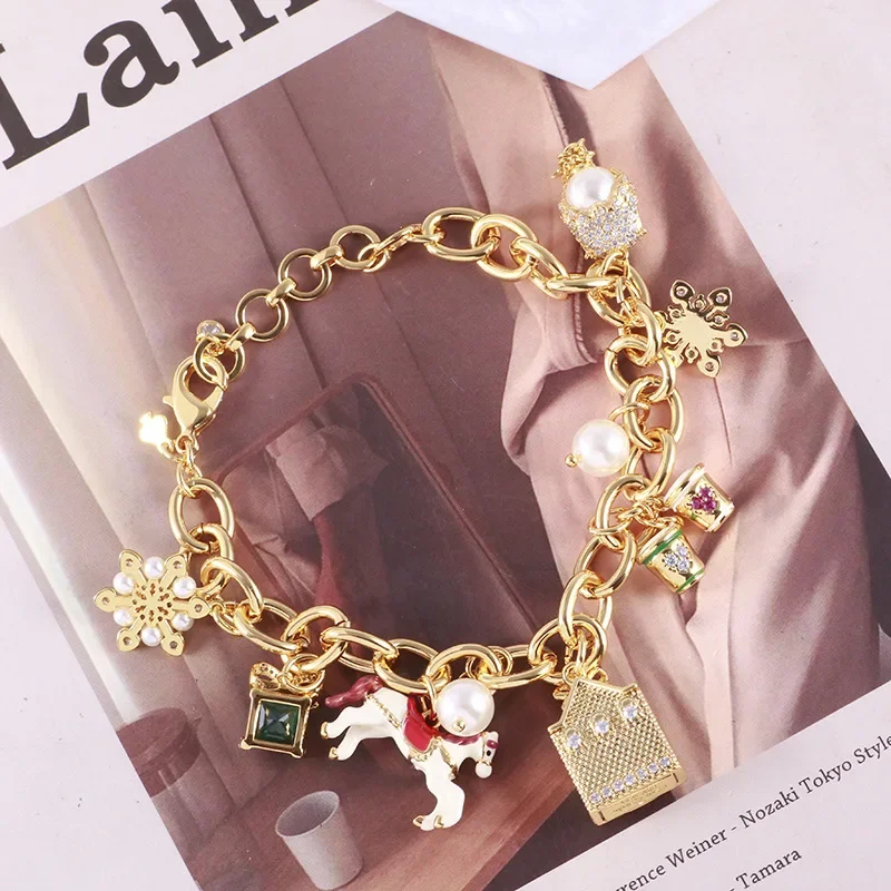 

Well-known European and American Designers with The Same Fun Cute Owl Rhinestone Pearl Snowflake Creative Pony Drop Bracelet.