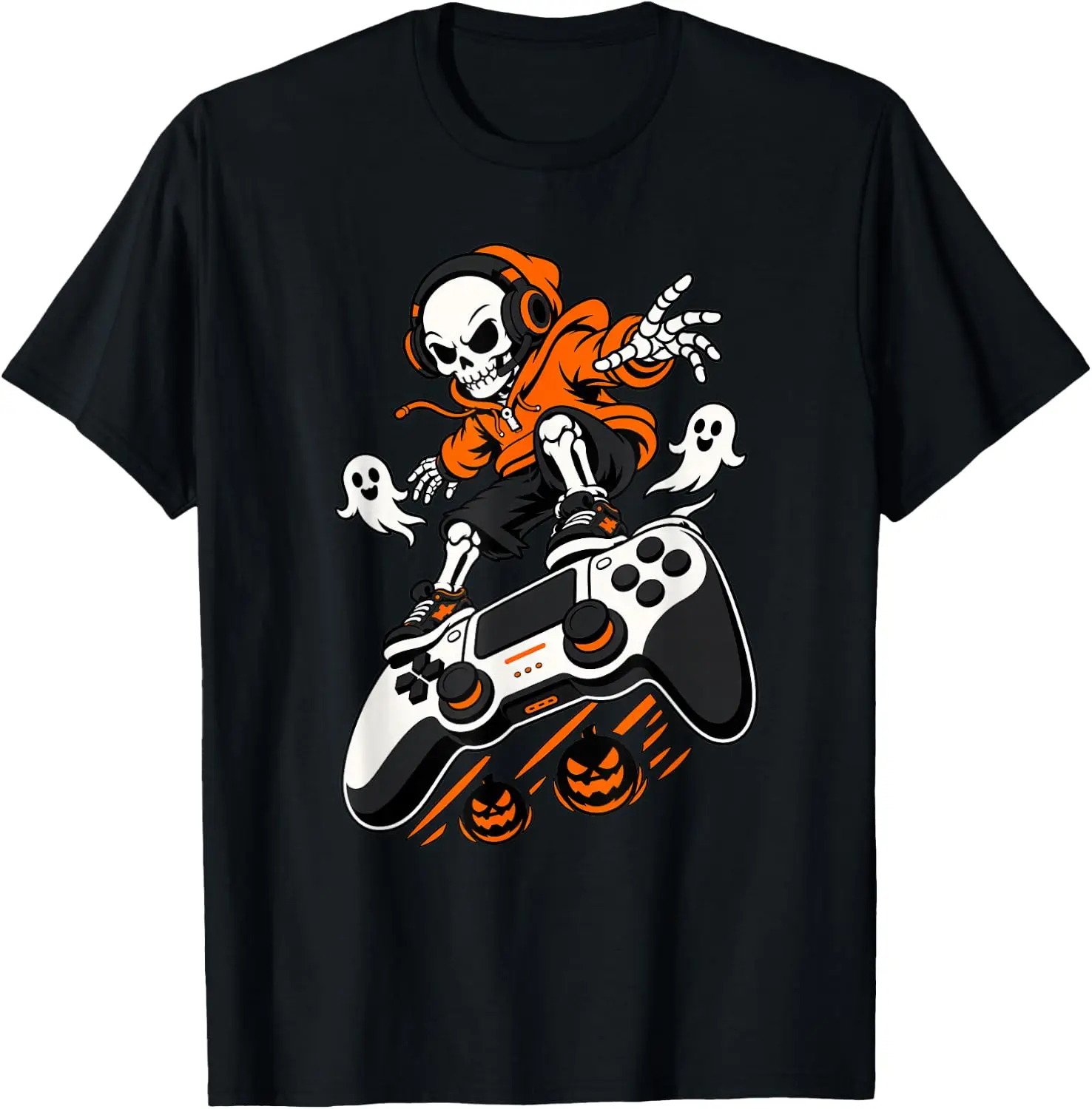 Halloween Skeleton Gamer Men Teens Video Gaming Boys T-Shirt vintage style tee  boxy fit tee black graphic tee 100% cotton men