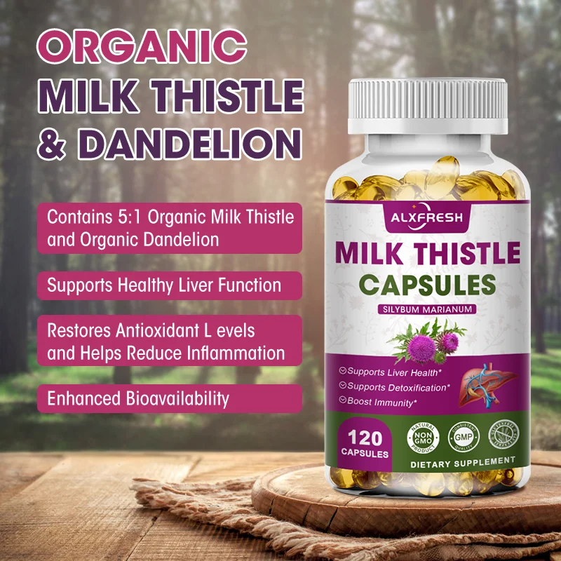 Milk Thistle Capsules for Protect the Liver Anti-oxidation Detoxify Cholesterol Blood Sugar Relieve Anxiety  Improve Metabolism